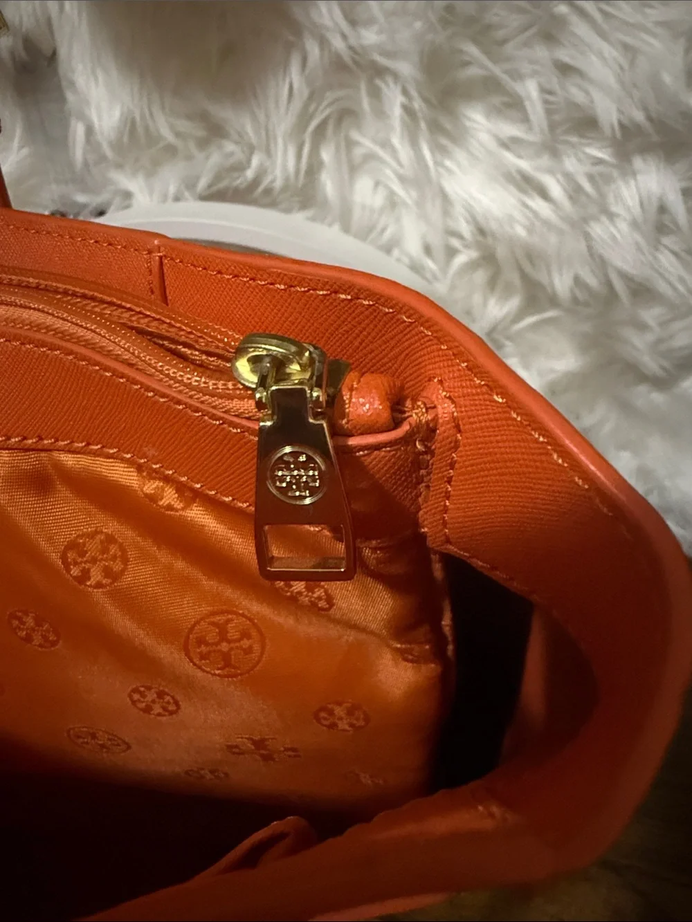 Tory Burch Bright Orange Saffiano Leather Tote